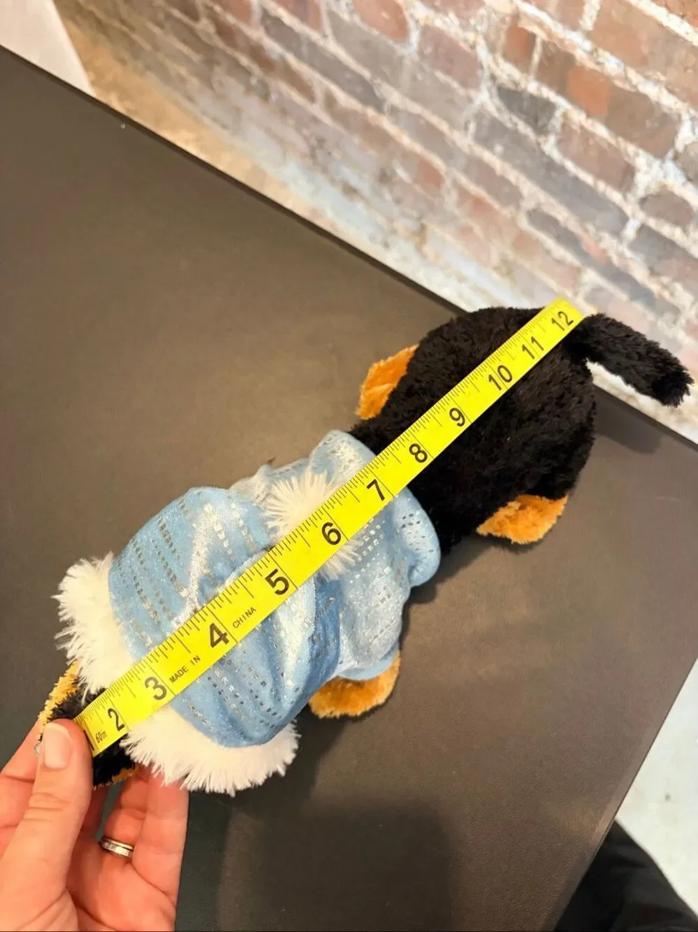 Dachshund Dog Black/Brown Blue Fur-Lined Hood 12” Plushie Aurora